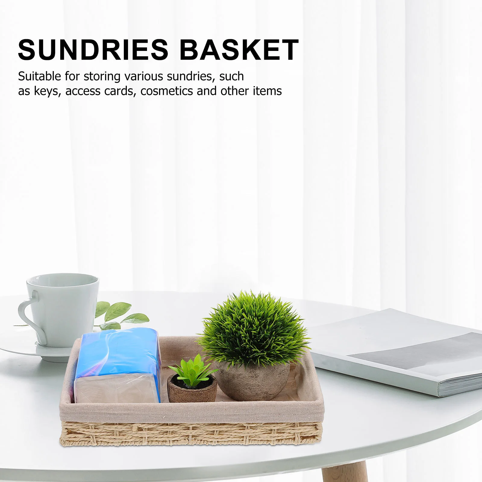 

1pc Rattan Woven Desktop Storage Basket Basket Desktop Key Change Organizer Box for Sundries Small Baskets Hamper Container