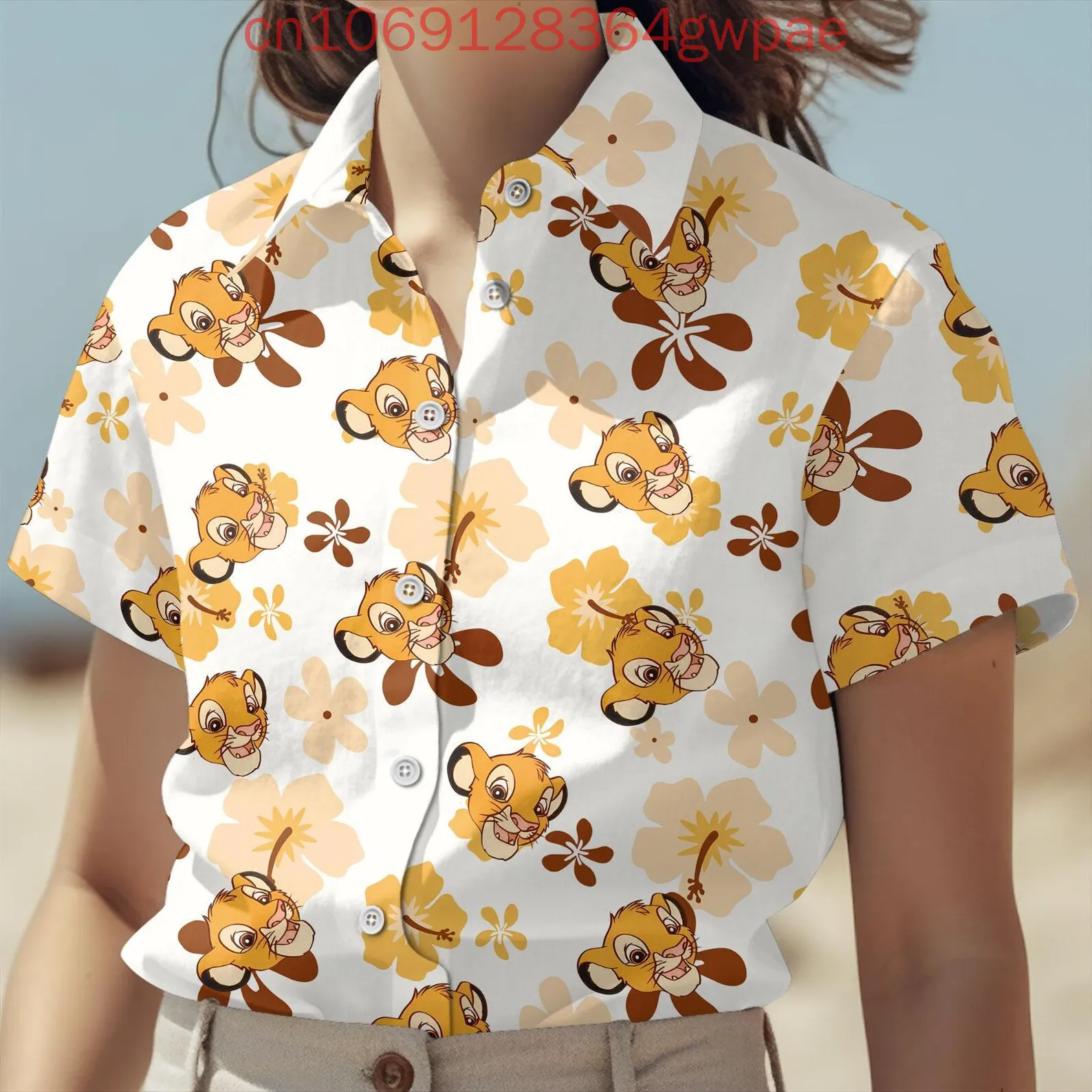 Disney Simba Dames Hawaii Shirt Mode Hawaiiaans Shirt The Lion King Zomer Casual Vakantie Dames Strandshirts met korte mouwen