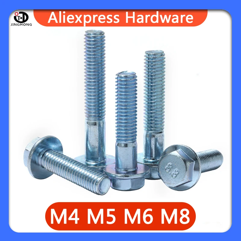 M4 M5 M6 M8 External Hexagon Flange Bolts 8.8 Grade White Zinc Plated Hexagonal Flange Screws with Belt Pad  8 10 20 30 70 110mm