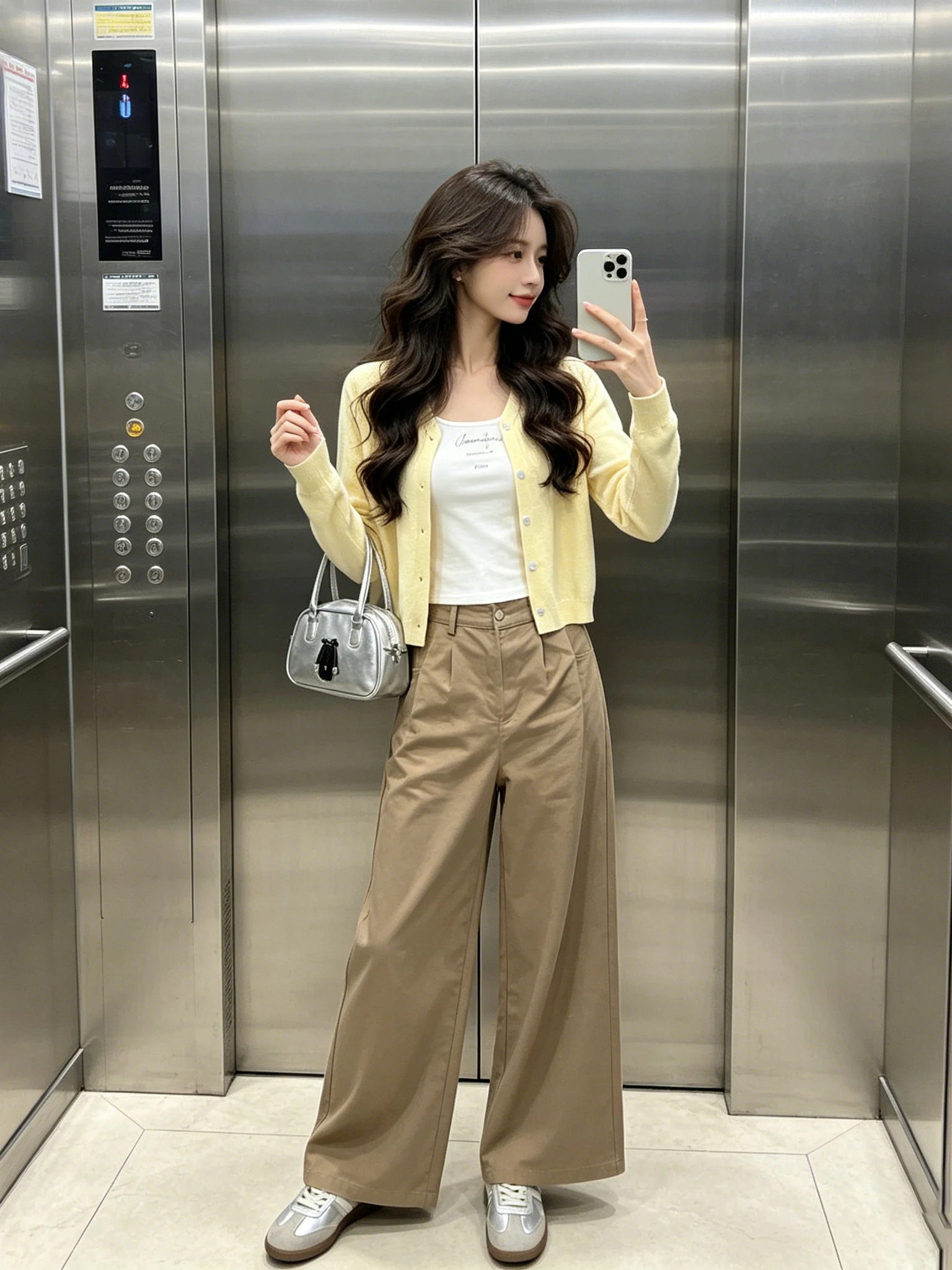 

Korean Style V-Neck Yellow Knitted Open Cardigan Women's Loose Long Sleeve Outerwear Sweater Spring New Style Elegant Design