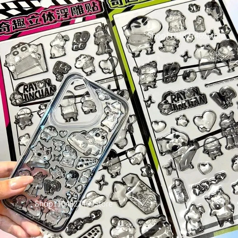 Crayon shin-chan alívio adesivos dos desenhos animados 3d adesivos estereoscópicos moda personalidade delicada decoração do escudo do telefone móvel