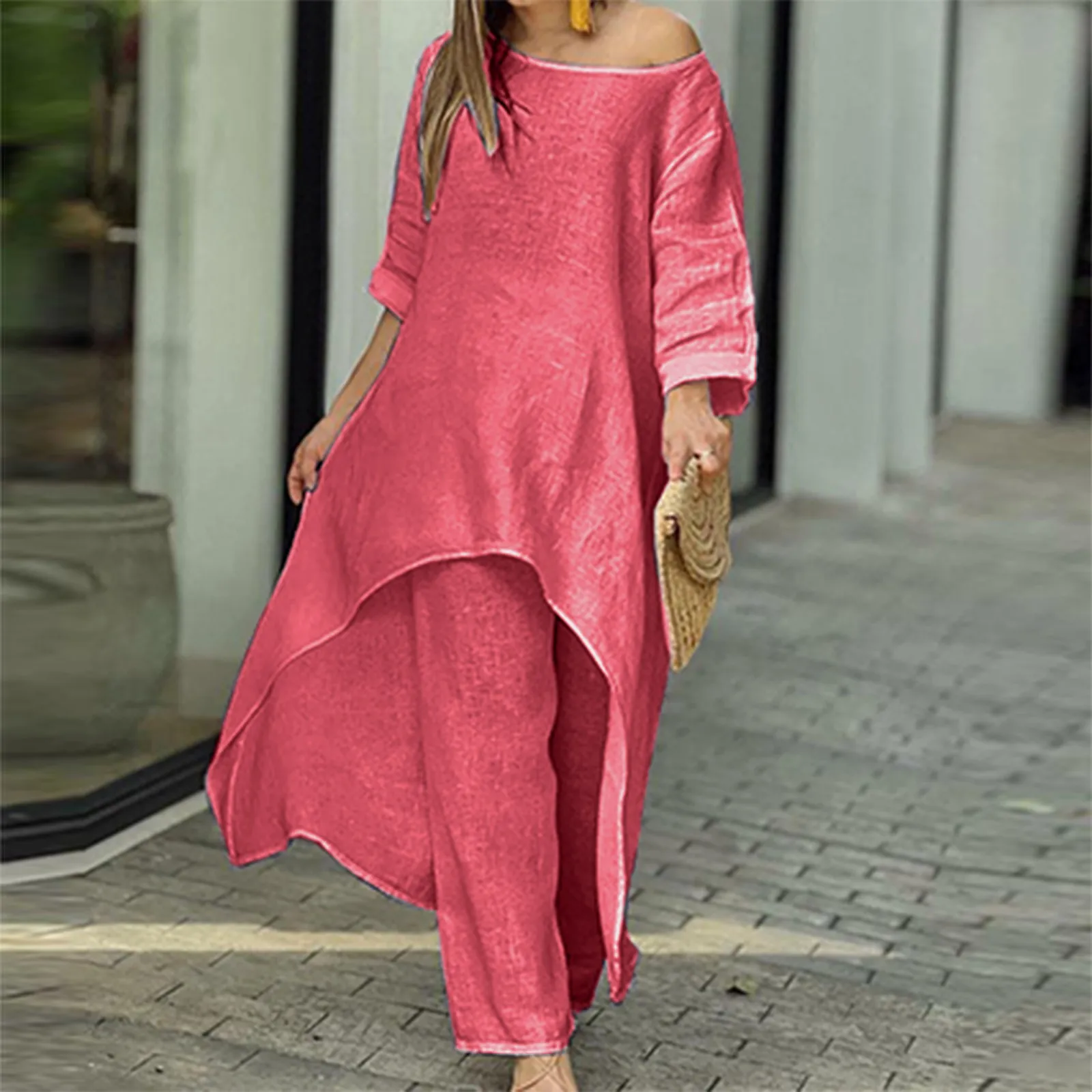 

Women's Fashion Casual Large Irregular Long Sleeved Suit Wide Leg Pants Two Pant Suits for Women Dressy Wedding Guest Petite