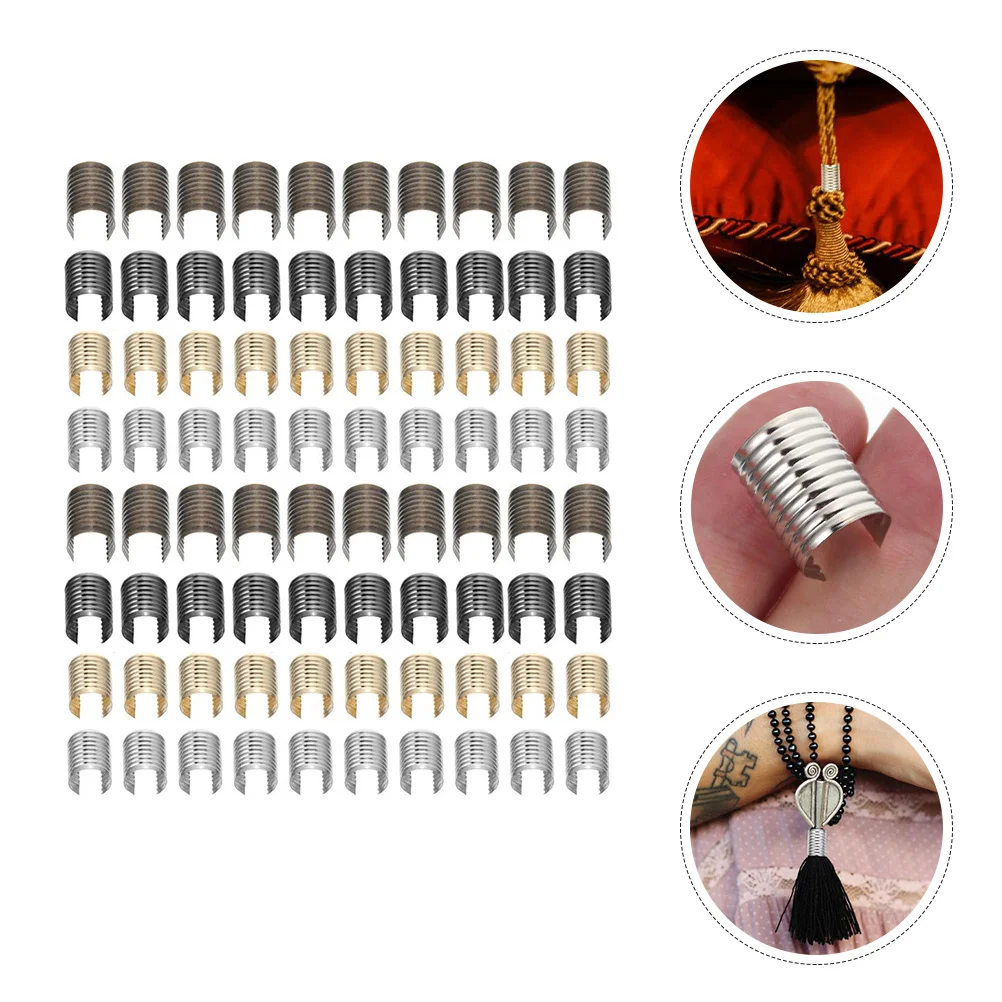 

160Pcs Box Bag Clip Fittings Rope Cylindrical Fastener DIY Jewelry Making Metal Cord Clamp Tassel Fixing