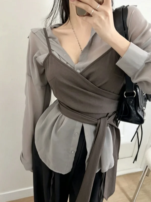 Adjustable Waist V-Neck Cross Strap Short Crop Top Women's Fashionable Autumn Wearable Versatile Slim Fit Layering Tank Top