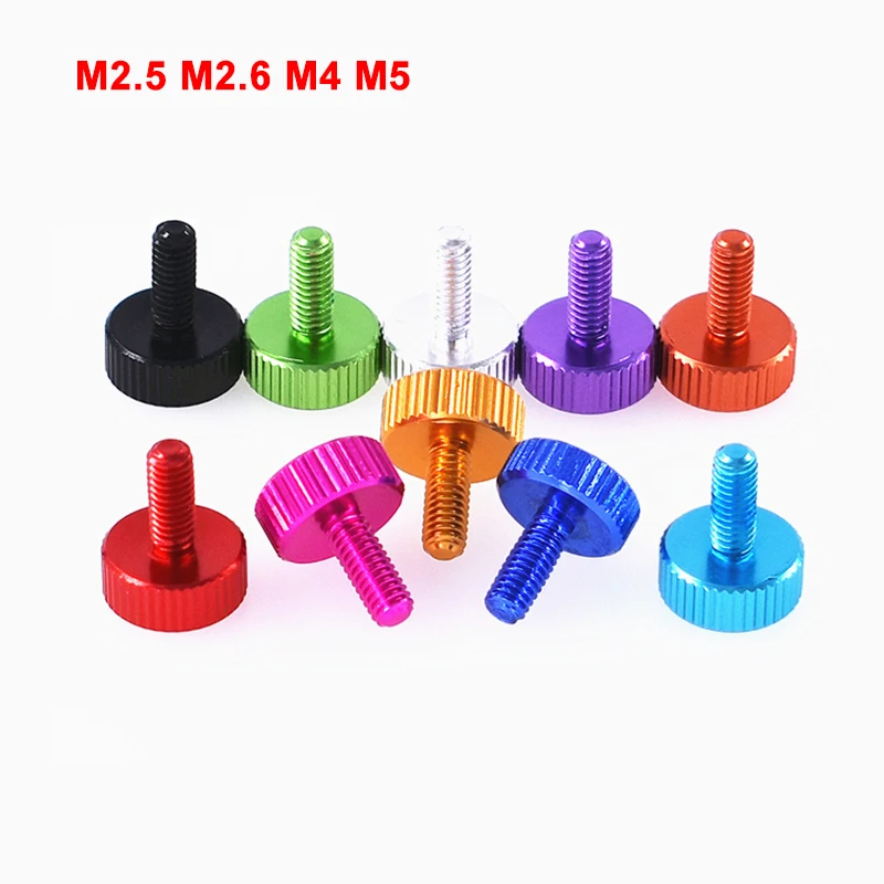 M2.5 M2.6 M4 M5 knurled Thumb Screws Aluminum Alloy Round Head Adjust Computer Case Screws Multiple Color Length 6mm-25mm