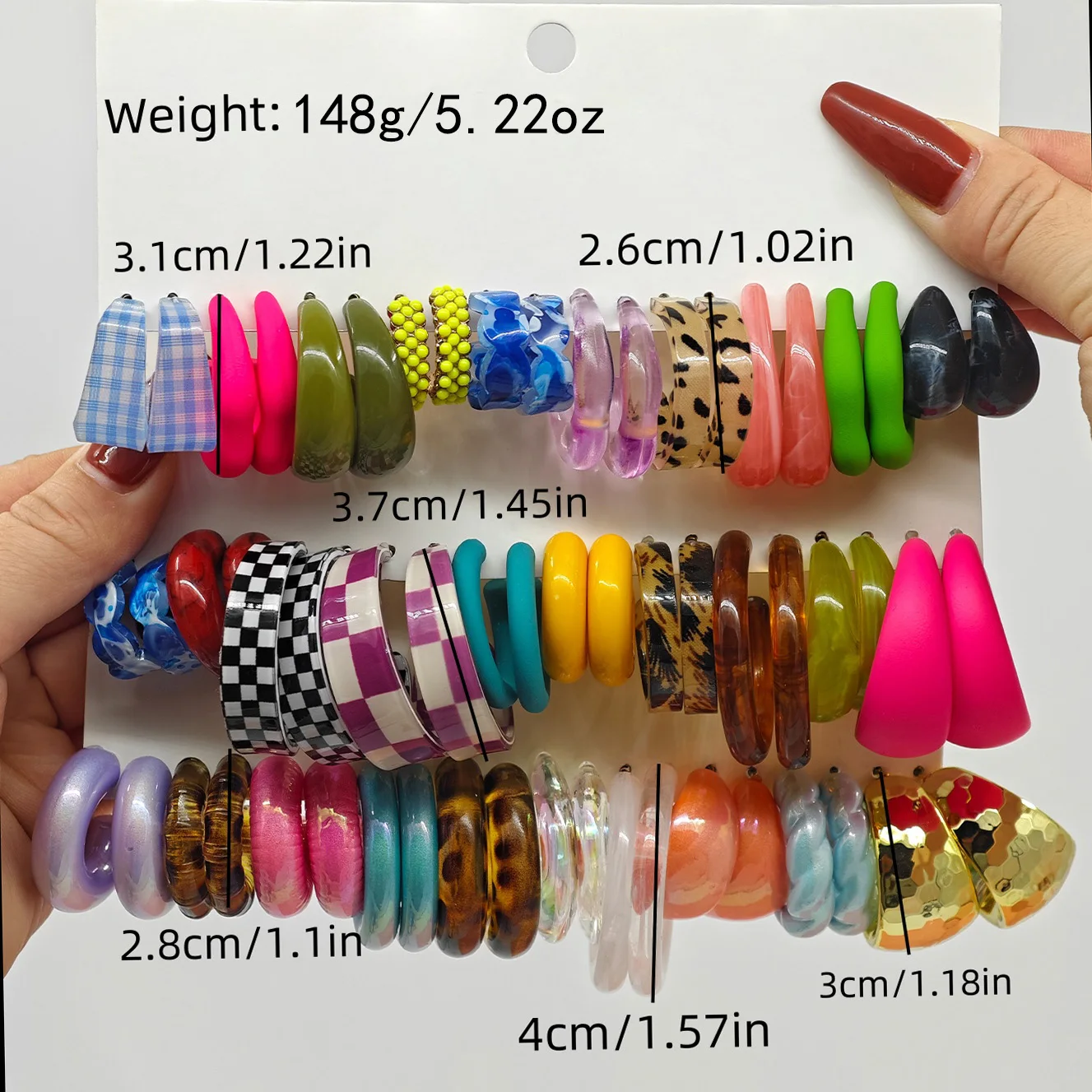 20pcs new kit exaggerated artistic earrings simple and fashionable colorful acrylic resin C-shaped earrings