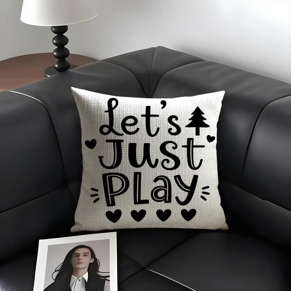 

Cushion Cover Let's Just Play Organic Linen Soft Double-Sided Printing Breathable Pillow Case Gift for Home Decor