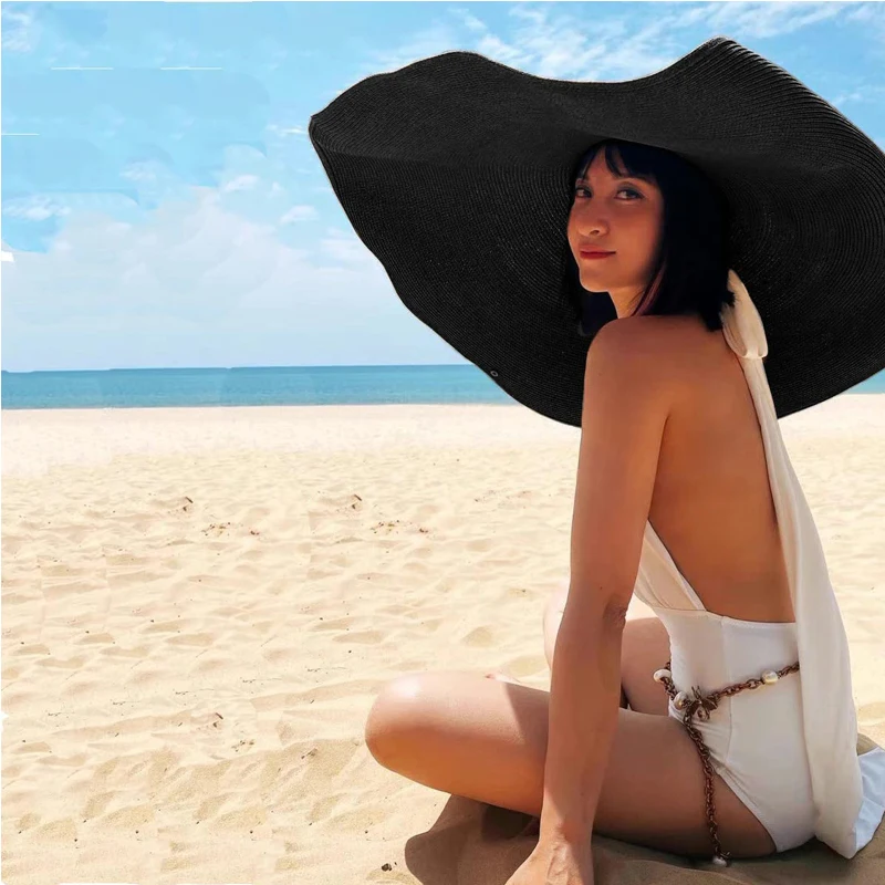 Summer Large Wide Brim Foldable Sun Hats For Women Oversized Sun Shade Hat Travel Straw Hat Lady UV Protection Beach Hat