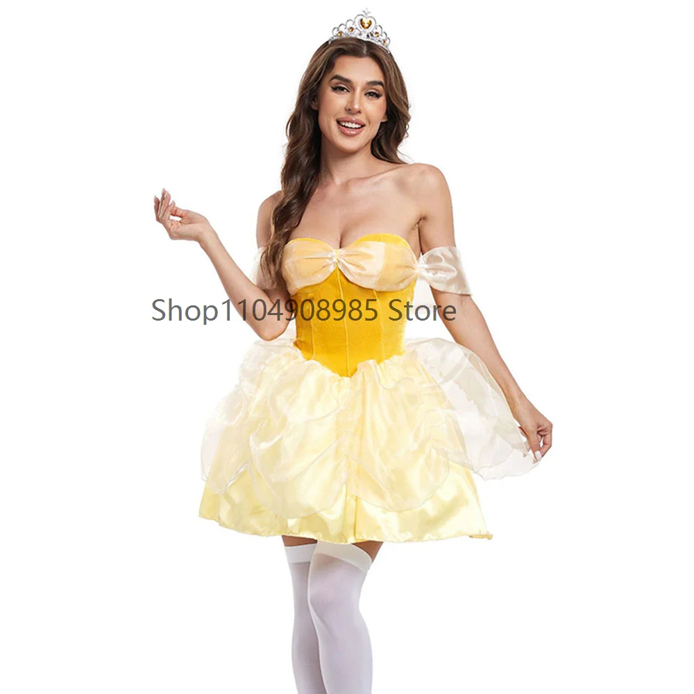 

Halloween Princess Costumes Women's Sexy Yellow Princess Cosplay Costume Masquerade Party Fancy Dress