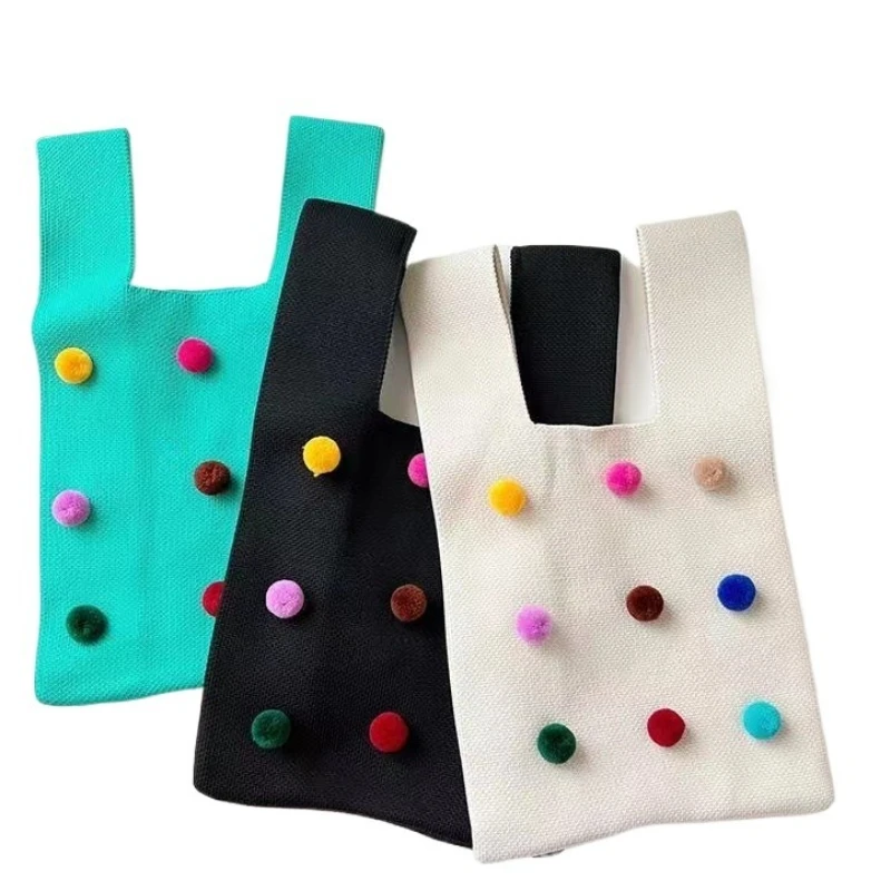 

Женская мини-вязаная сумка ручной работы с узлом на запястье, повседневная цветная клетчатая сумка в широкую полоску, студенческие многоразовые сумки для покупок