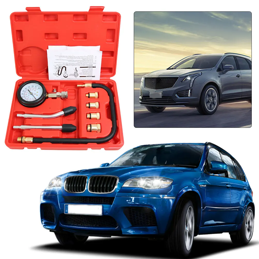 

8 шт. измеритель сжатия бензинового двигателя с адаптером M10 M12 M14 M18, комплект тестера сжатия 0-300 PSI манометр