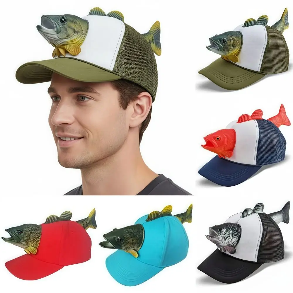Funny 3D Fish Animal Trucker Hat Adjustable Fit Mesh Novelty Fishing Hat Breathable One Size Baseball Cap For Men Women