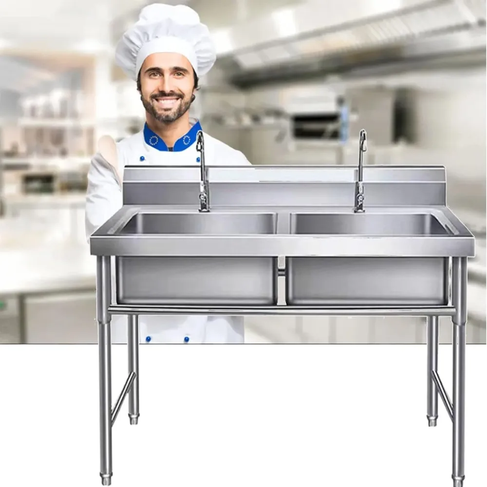 

Stainless Steel Free-Standing Double Bowl Sink for Commercial Kitchens and Outdoor Washing Areas