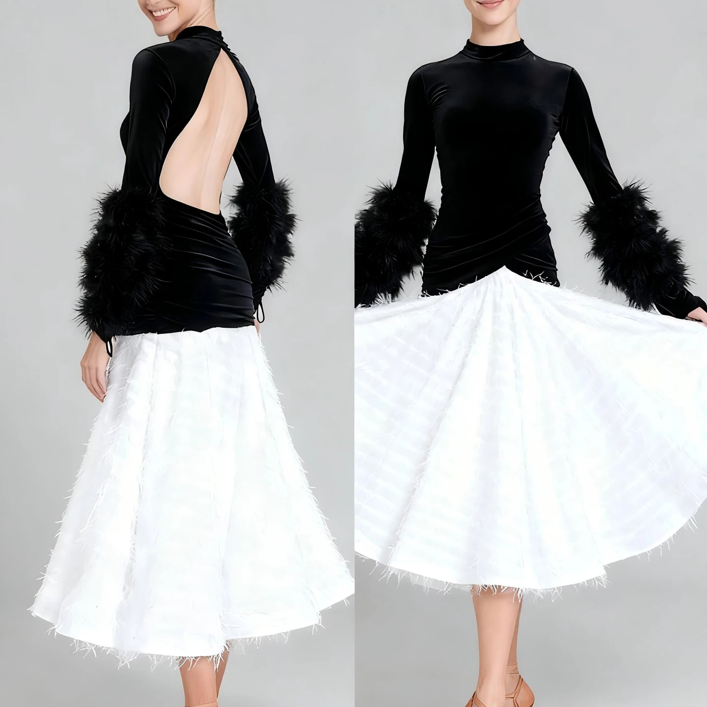 

2025 Ballroom Dance Dress For Women Adult New Slim Fit Velvet Dress Plush Skirt Waltz Modern Dance Performance Costumes XH3771