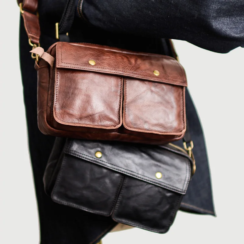 

AETOO Genuine Leather Men's Bag Japanese Shoulder Bag Men's Messenger Bag Cowhide Korean Casual Trendy Brand Small Bag Versatil