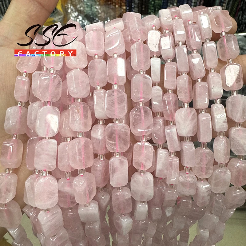 AAA Natural Rose Quartz Crystal Beads 8x12MM Special Flat Rectangle Shape Beads for Jewelry Making Diy Bracelet Necklace 15 inch