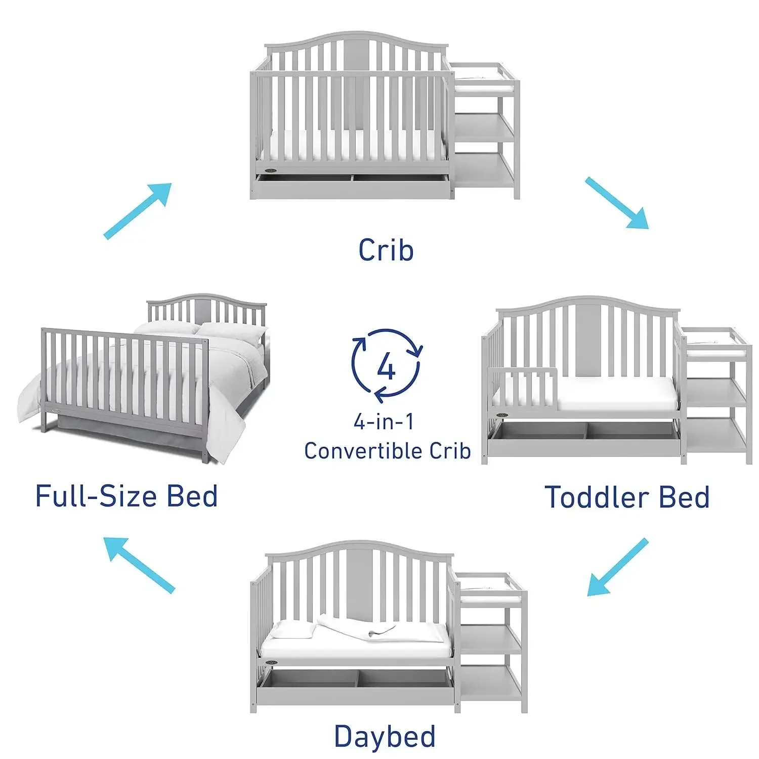 Solano 4-in-1 Convertible boks dan pengganti dengan laci (kerikil abu-abu)-Tempat tidur bayi dan meja berubah Kombo dengan laci kerikil abu-abu