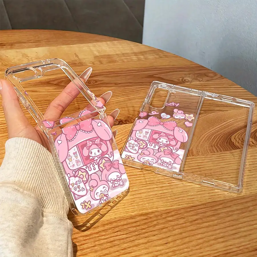Sanrio My Melody Cute Transparent Soft Phone Cover Case for Samsung Galaxy Z Fold 8 Ultra Z Fold 7 6 5 4 3 Z Flip 6 5 4 3