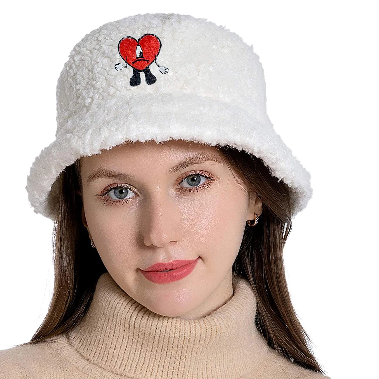 Embroidery  Bad bunny Bucket hat Un Verano sin ti Warm Winter Unisex Lamb Wool  Winter Fisherman Hat