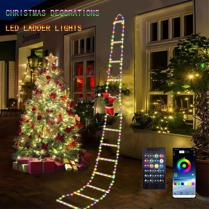 Christmas Decorations LED Ladder Lights with Climbing Santa Claus - Outdoor Christmas Decorative Lights