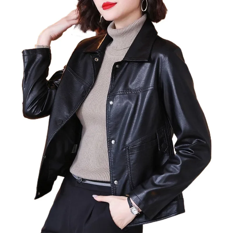 2024 spring and autumn new Korean version of foreign style age-reducing and thin motorcycle clothing leather jacket