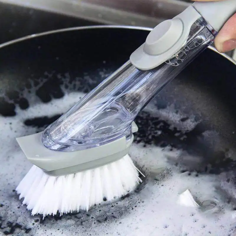 2 in 1 Kitchen Cleaning Brush Long Handle Cleaing Brush with Removable Brush Sponge Dispenser Dishwashing Brush Kitchen Tools