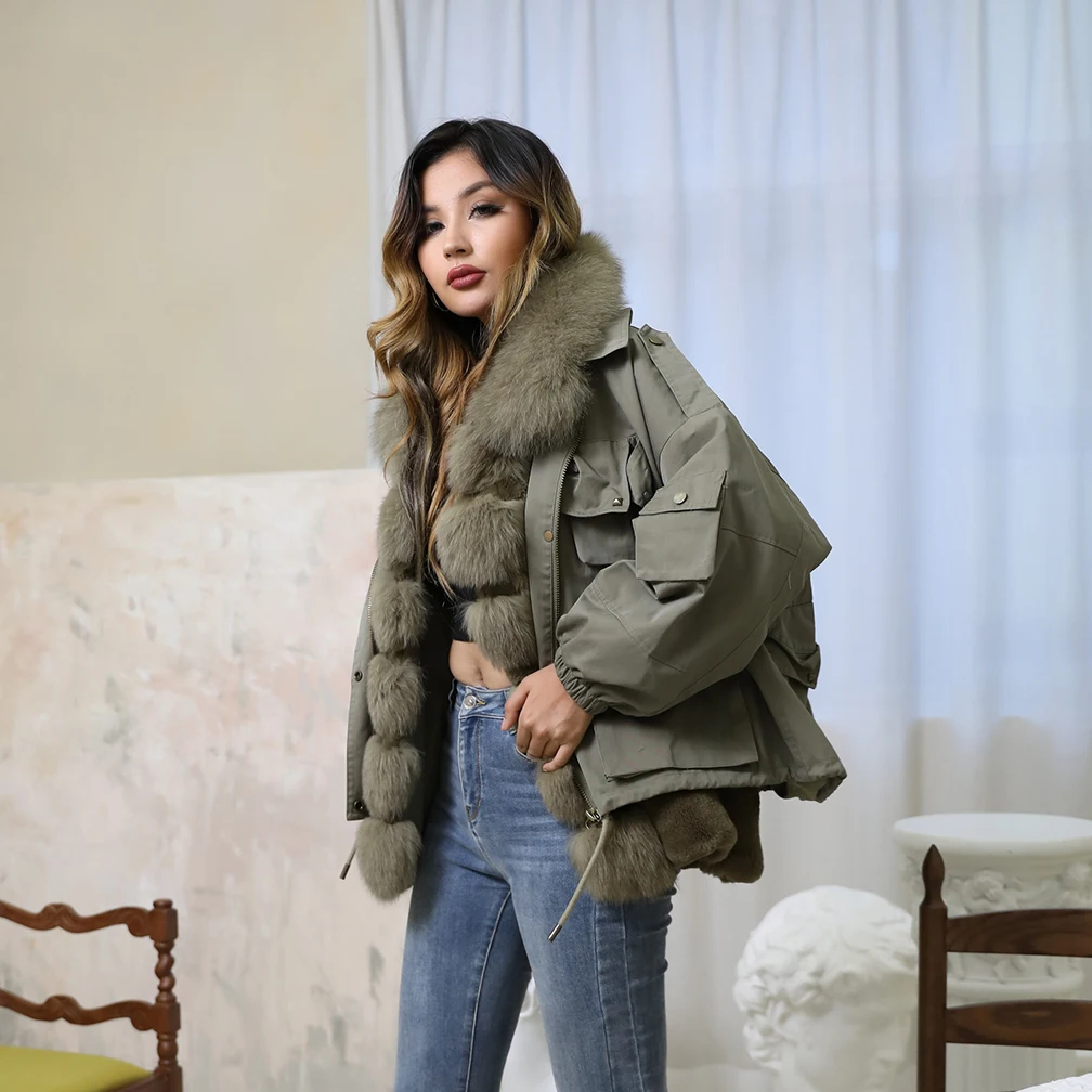 Janefur New Fox Fur Parka Medium Long Windproof Coat Winter Women Clothing Female Real Fur Lining Thick Jacket