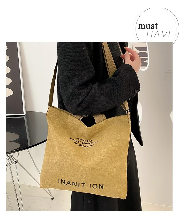 Waschbare, dicke Handtasche, modische Tasche mit großem Fassungsvermögen, japanische einfache Canvas-Umhängetasche, Unisex-Umhängetasche für Studenten, für den täglichen Gebrauch – Detail 4