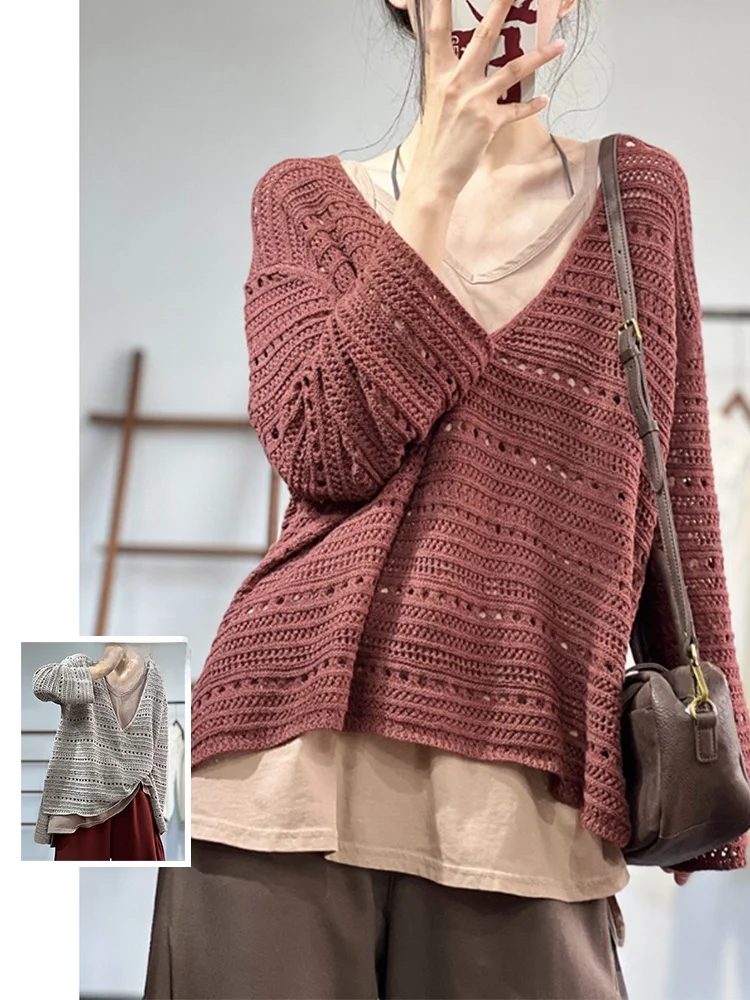 

Осенний цветной вязаный топ больших размеров, женский универсальный свитер нестандартной формы Faion V Ne