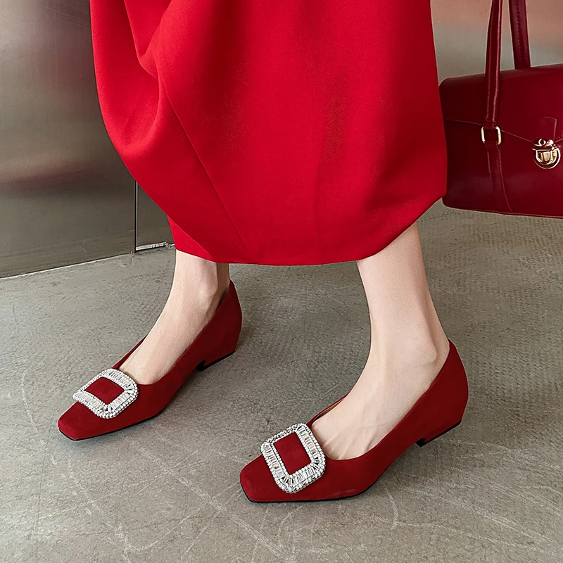 السيدات الباليه الشقق الخريف الأحذية النساء بلورات ساحة تو أحذية بسيطة الأغنام الجلد المدبوغ النساء المتسكعون الربيع الأحذية اليومية #4