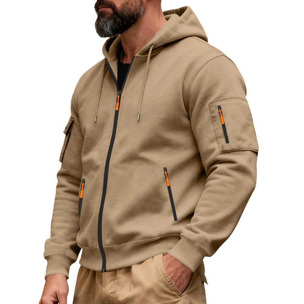 Mens Sweatshirt Pullover Hoodie with Multi Pockets and Zipper Casual Streetwear Jacket Outerwear Suitable for Cold Weather