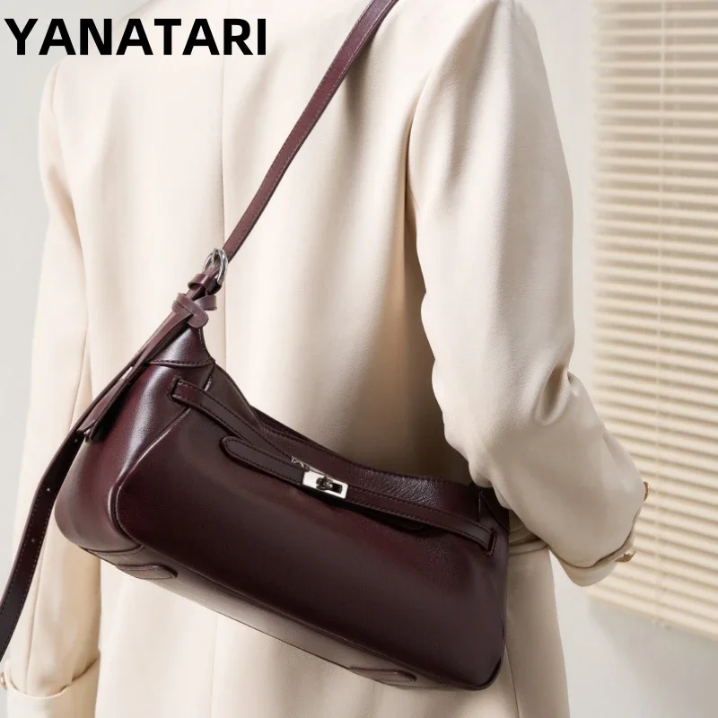 YANATARI-Sac à bandoulière en cuir véritable pour femme, sacs à main à bandoulière pour femme, sac de créateur de luxe, sac minimaliste, cuir de bétail