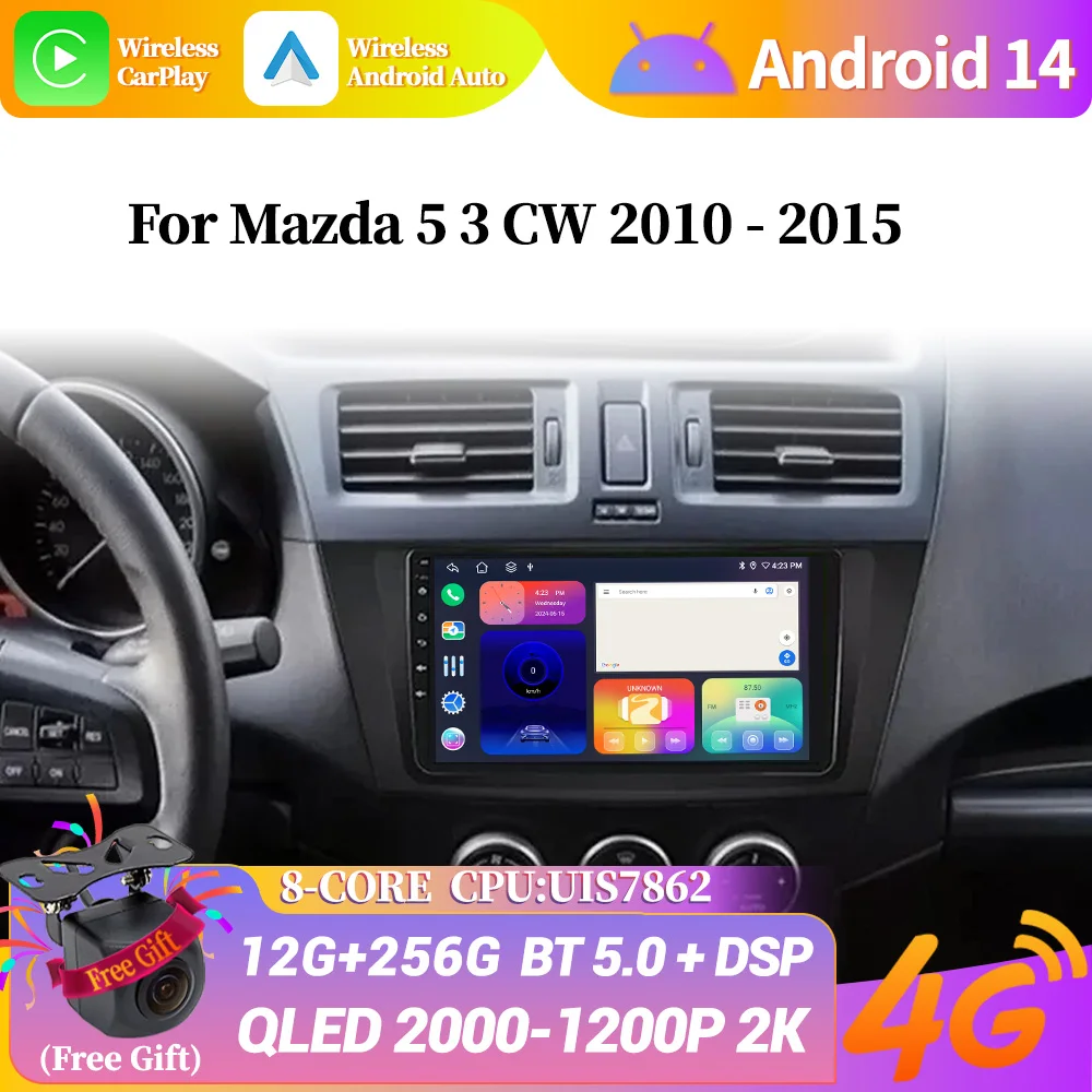 

Android 14 Wireless CarPlay Screen For Mazda 5 3 CW 2010-2015 Car Radio Multimedia System player Stereo Auto Bluetooth