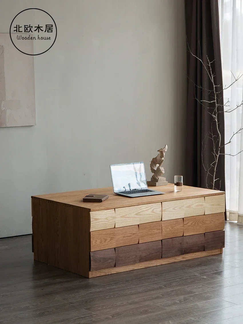 

TV Cabinet Side Table Storage Solid Wood Cream Style Small Apartment Log Nordic Tea Table