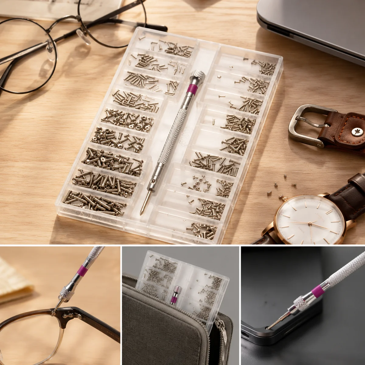 300Pcs Micro Screw Assortment Kit, 18 Sizes Mini Screws with Precision Screwdriver for Glasses, Watches, Laptop and Belt Repair