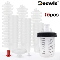 15Pcs/160ML Spray Gun Paint Mixing Cup Airbrush Paint Tank 5.6oz. Disposable Paint Cup with 14MM Spray Gun Adapter