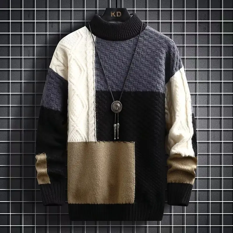 

Men's Oversized Knitwear round Ne Casual Sweater Retro Splicing Twisted Flower Autumn Winter Large Size Faion Brand Coupl...