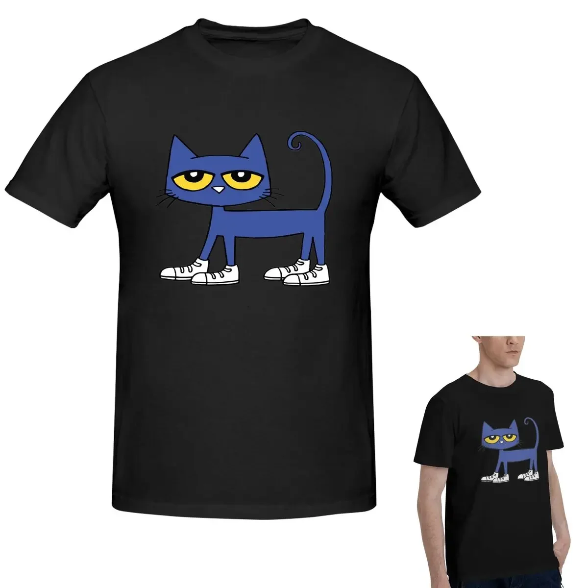 100% de algodón Pete The Cat I Love My White Shoes, camiseta clásica de gran tamaño para hombre, camisetas de verano con cuello redondo, Tops S-6XL
