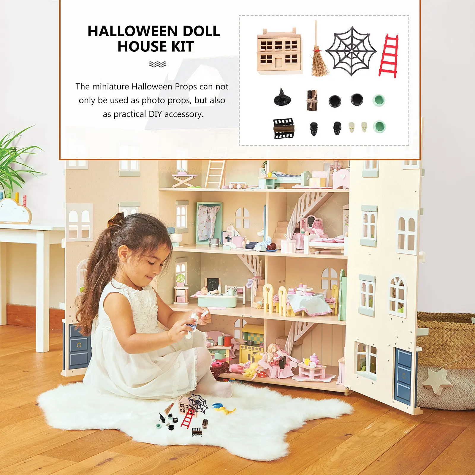 

1Set Halloween Themed Mini Dollhouse Accessories Kit Indoor Micro Landscape Decor Small Scale House Furnishings Craft Project