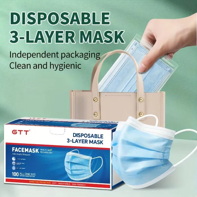 Disposable 3‑Ply Face Mask Ear‑loop Breathable Non‑Woven Multi‑Color 50Pcs/Box Soft Comfort Daily Protective Face Cover For Adul