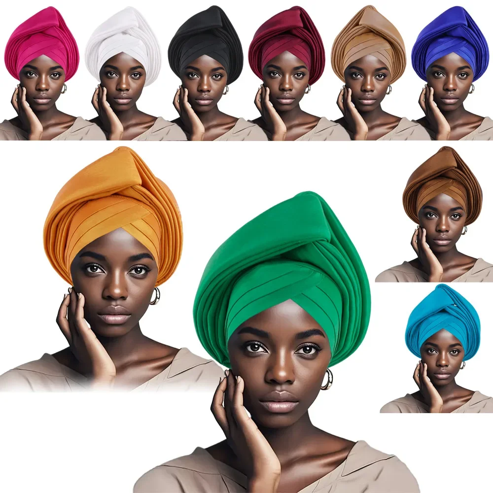 

Knoted Head Wraps African Auto Gele Nigeria Wedding Headtie Party Headwear Muslim HatFashion Women's Turban Cap Head Ties Wraps