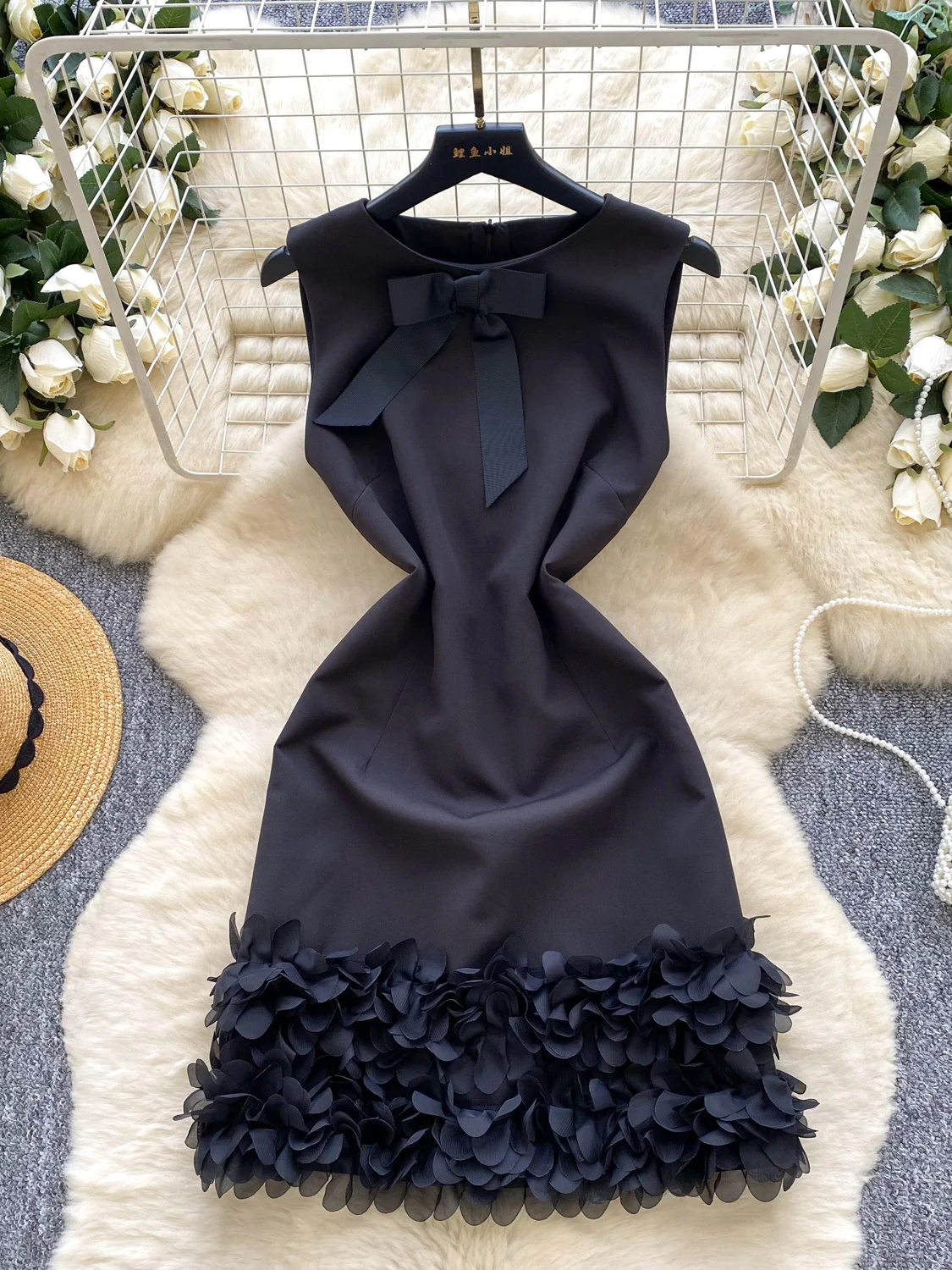 Ele rond Ne Svel taille haute gilet Dr femmes automne taille cintrée 3D dentelle garniture noeud jupe Dr