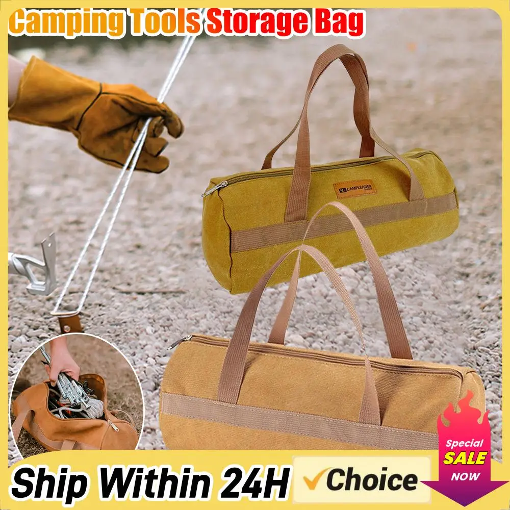 Canvas Ground Nail Bag Large Capacity Tent Peg Ground Nail Holder Bag Portable Utility Tool Handbag Lightweight Camping Supplies