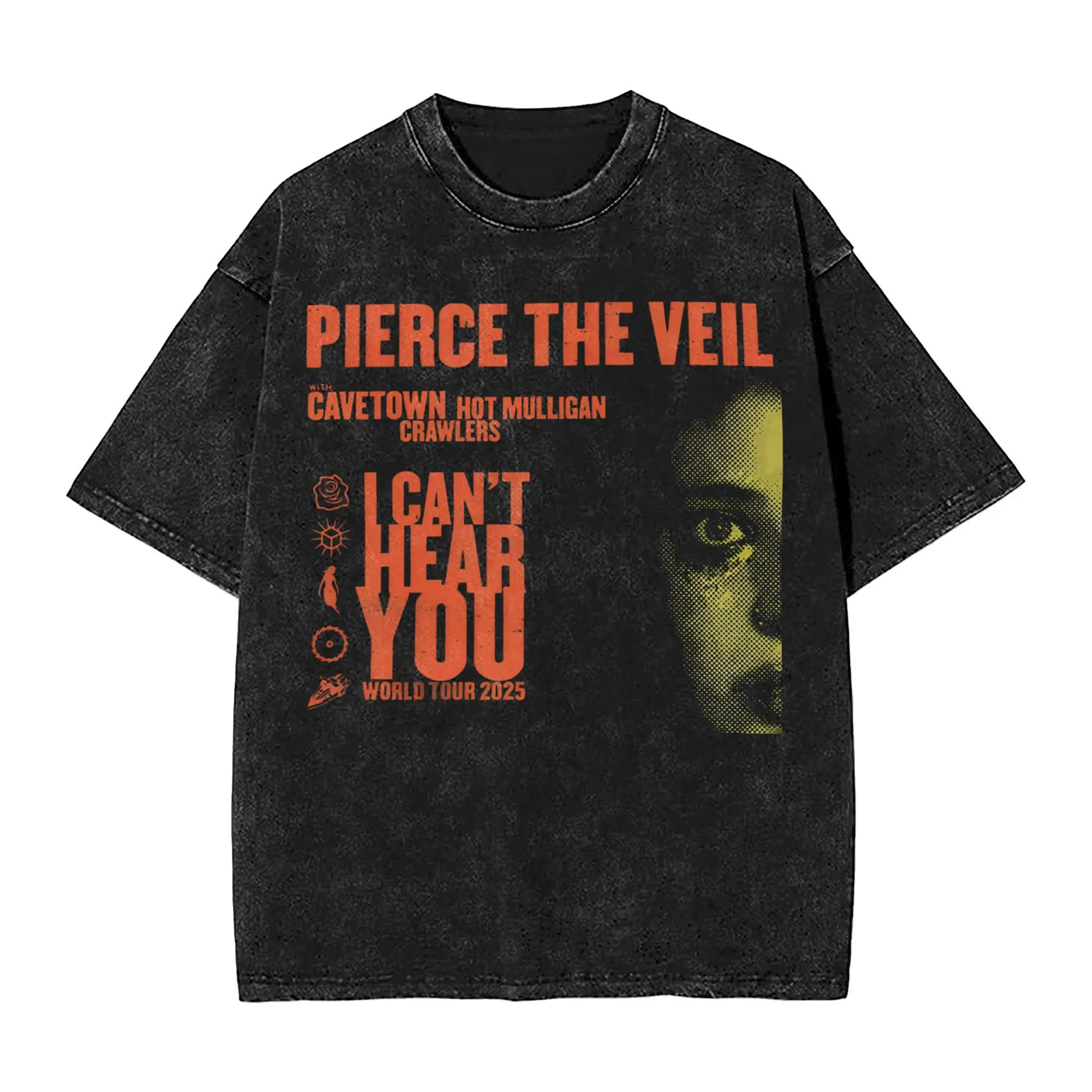 Oversize Pierce The Veil I Can’t Hear You World Tour 2025 Apparel T Shirt for Men Women Cotton Washed Tee Shirts Clothing