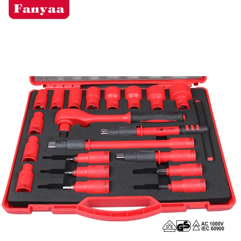 Insulated 1/2 Inch Ratchet Socket Wrench Tool Box, Ratchet Spanner, T-Handle, 2 Extension Bars, Hex Bits Sockets, Sleeve Sockets