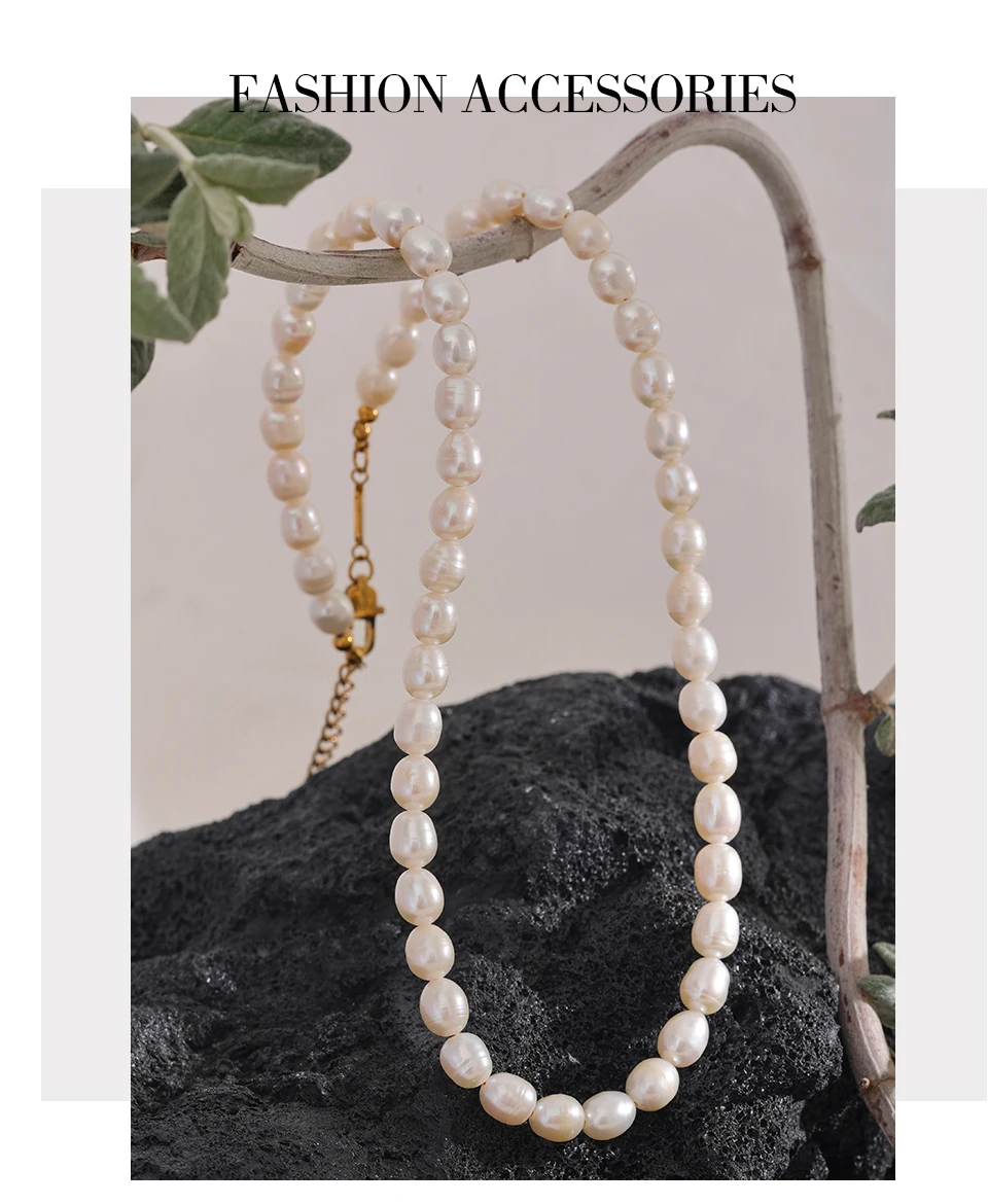 Yhpup Luxus Süßwasser Natur perlen Perlen Schlüsselbein Halskette Frauen Geschenk Mode Edelstahl wasserdichten hand gefertigten Schmuck – Detail 3