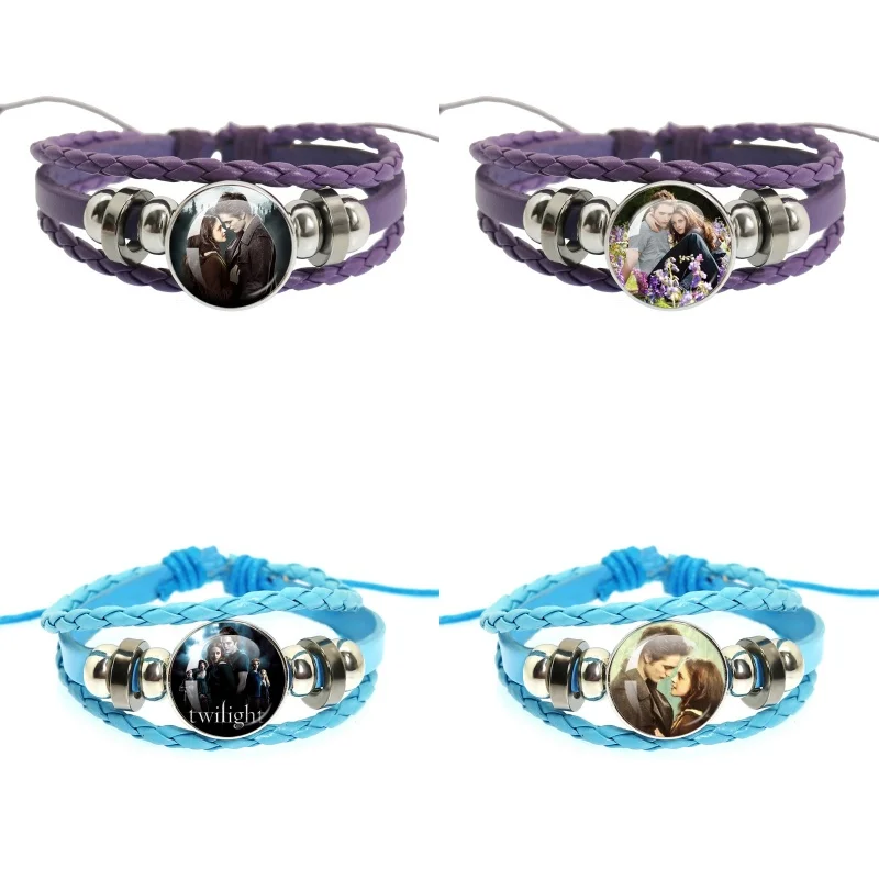 Movie Bella Edward Jacob Renesmee18mm Leather Bracelets Glass Cabochon Twilight Character Fashion Accessory