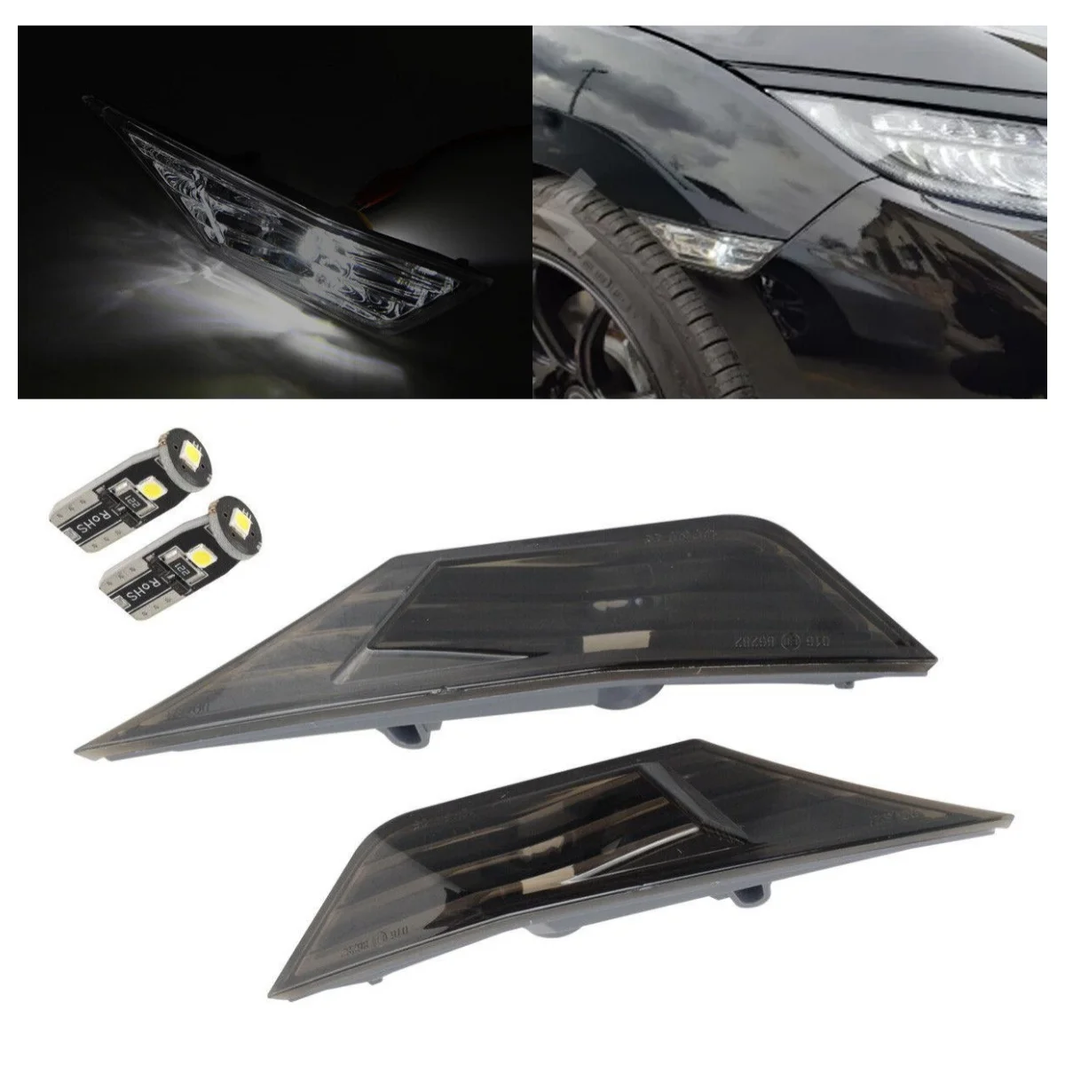 

2pcs Smoked LED Side Indicator Light Turn Signal Side Marker Lamps Assembly Durable ABS For 2016-2021 Honda Civic Car Lights