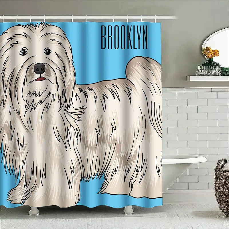Очаровательная занавеска для душа Brooklyn Dog с пушистым белым пуделями идеально подходит для любителей домашних животных