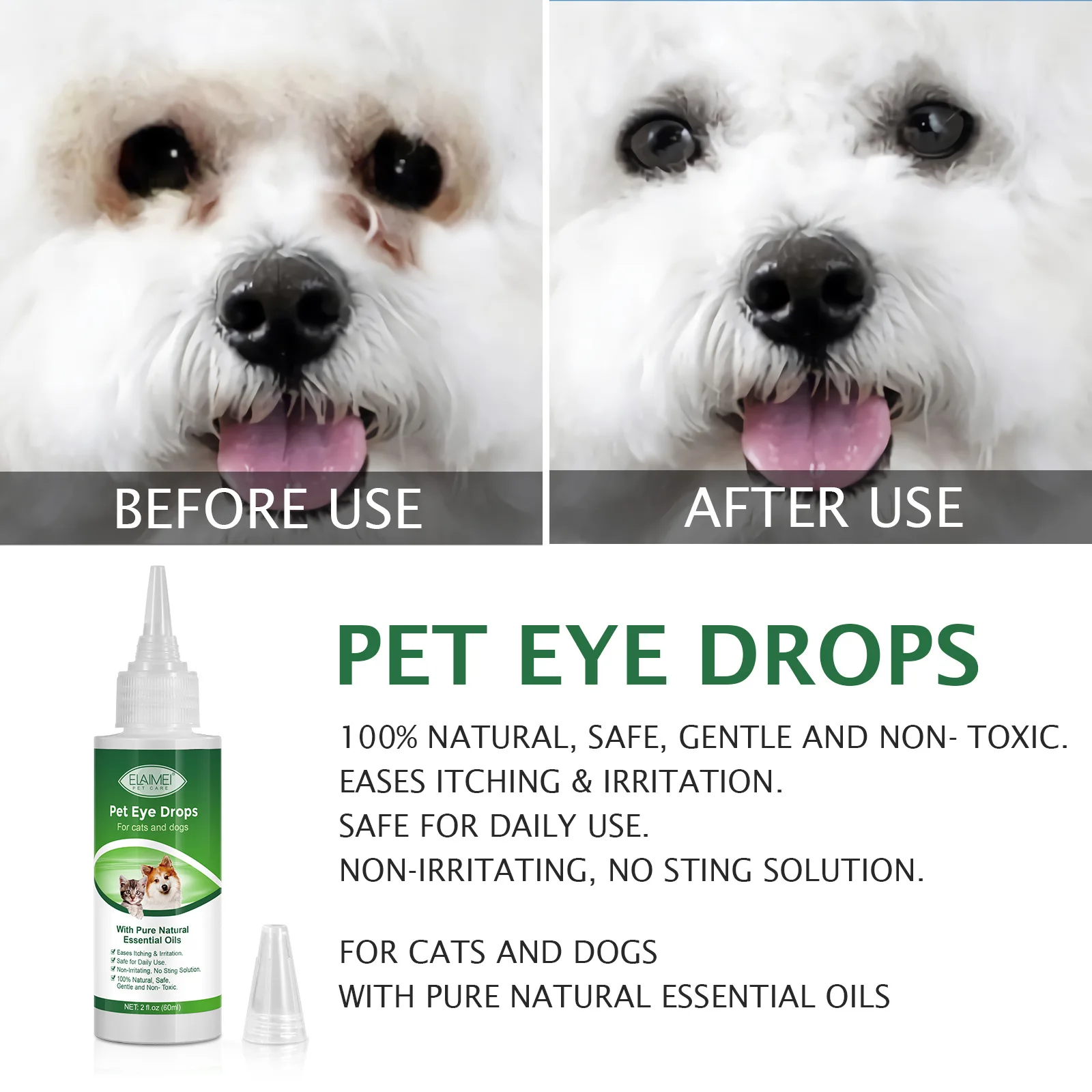 Pet eye drops, cat and dog eye cleaning, eye care, pet eye wash, tear stain remover